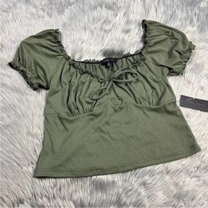 Faded Rose Green Ribbed Peasant Top Size XL